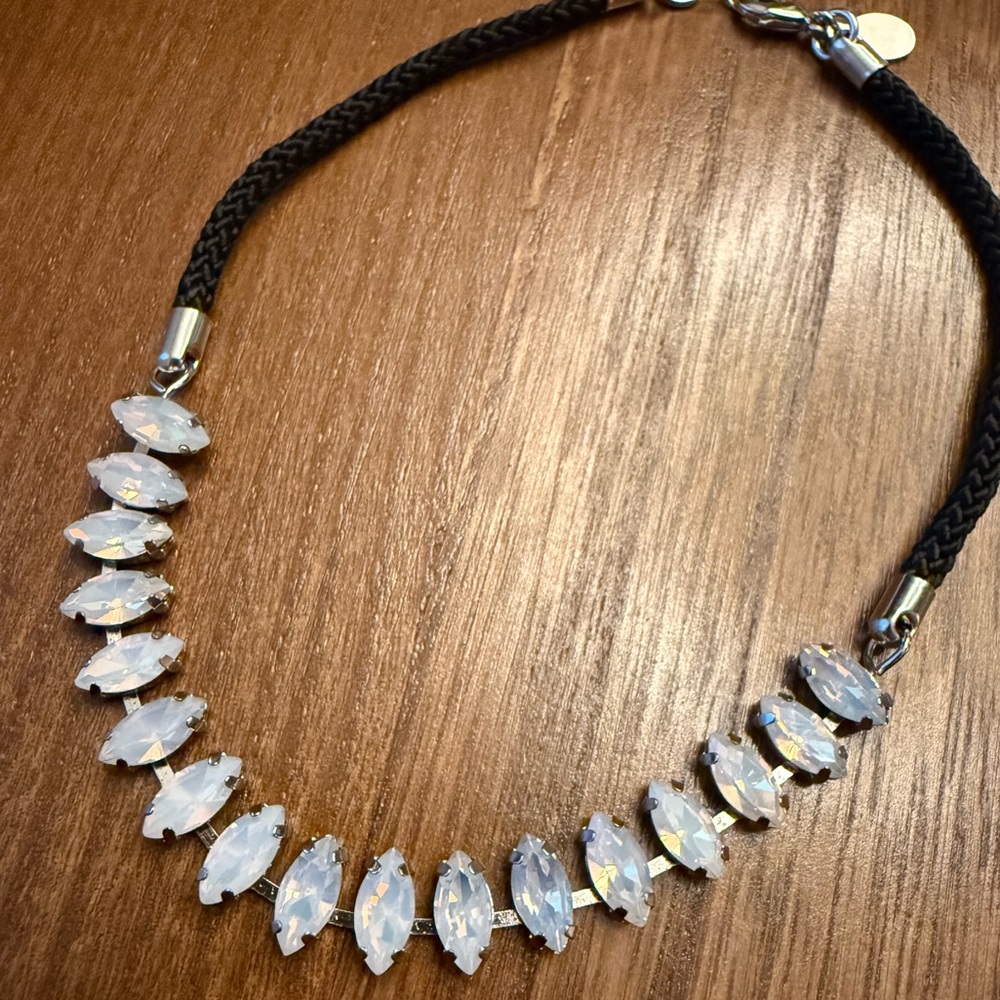 Express Black and Silver Necklace with White Stones